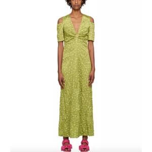 Ganni Women’s Green Polka Dot Crinkled Satin Maxi Dress Size EU 38 / US 6